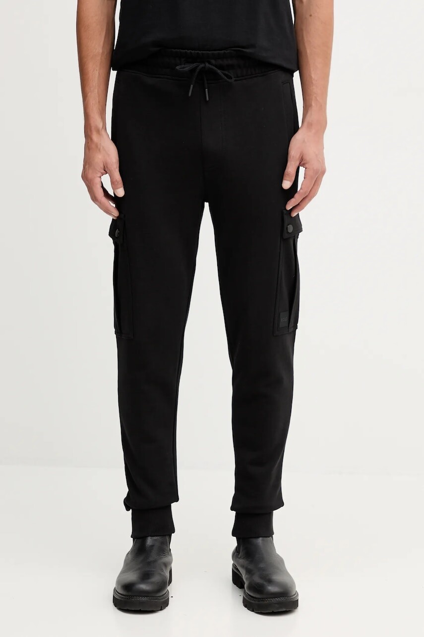 Bavlnené tepláky BOSS Orange čierna farba, jednofarebné, 50542917