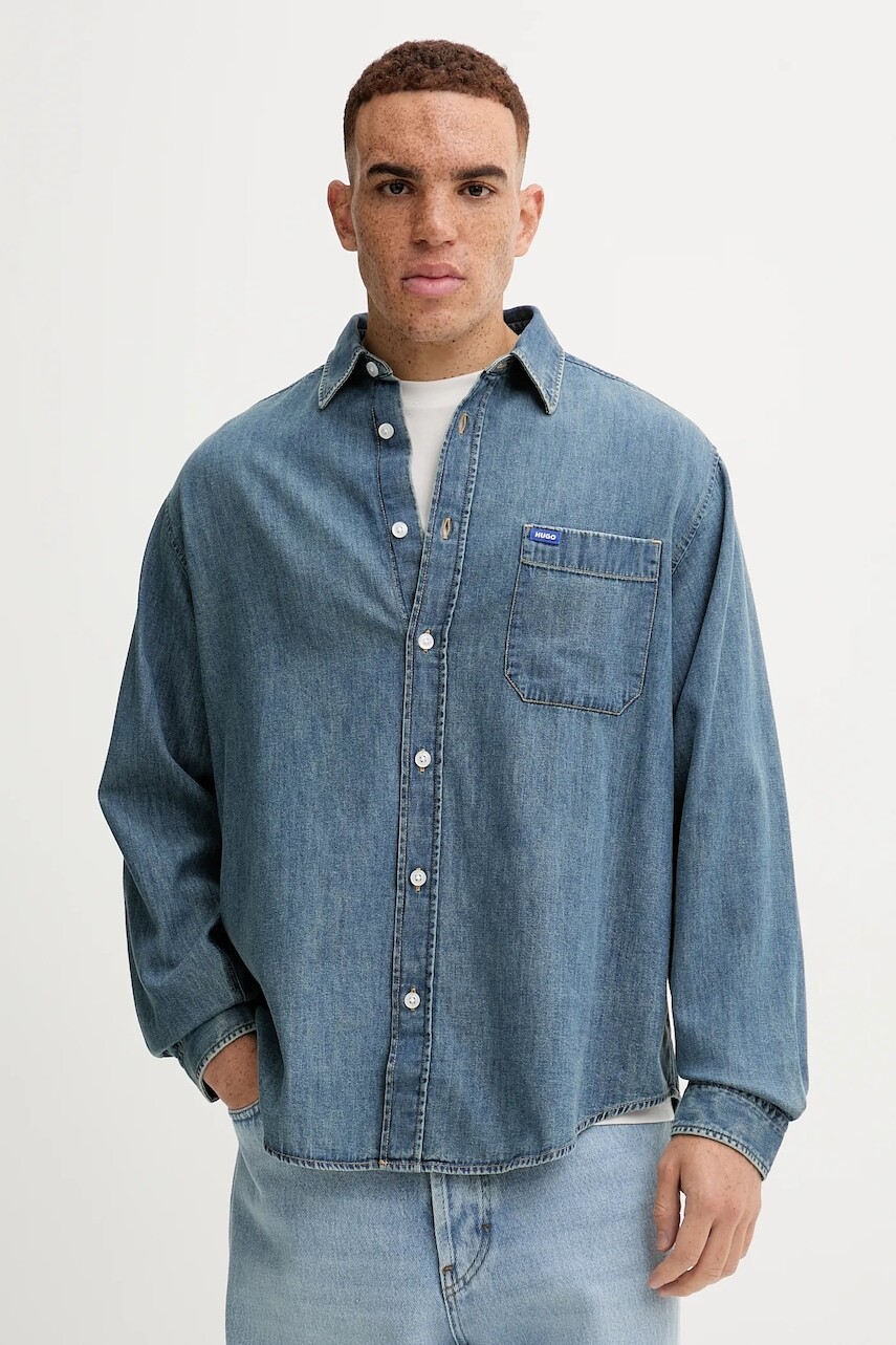 Rifľová košeľa Hugo Blue fialová farba, regular, s klasickým golierom, 50549842