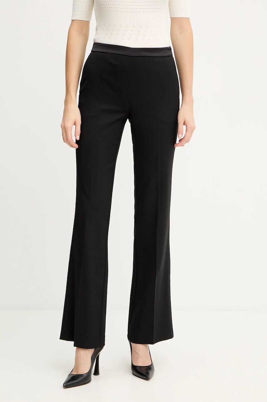 Nohavice s prímesou vlny Twinset čierna farba, rovný strih, stredne vysoký pás, 252TT2123