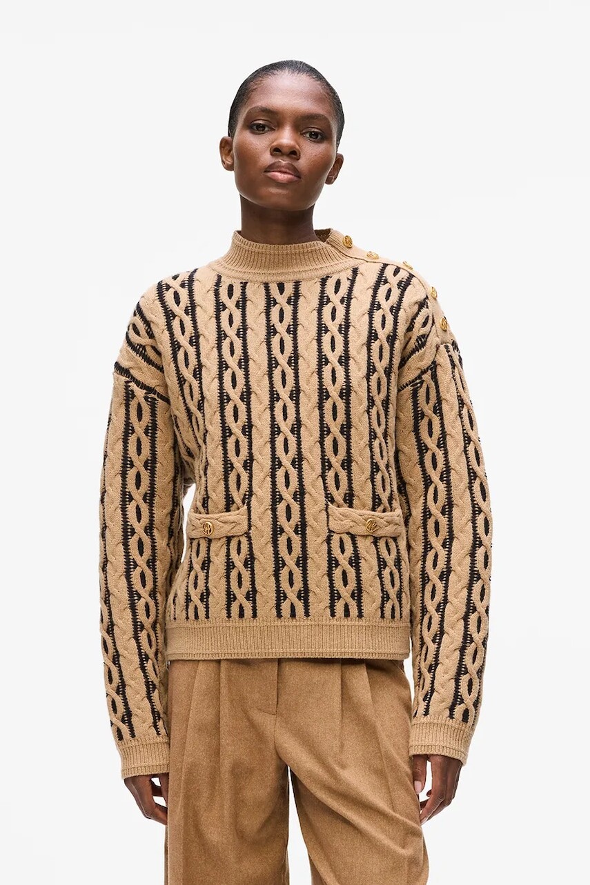 Sveter s prímesou vlny Karl Lagerfeld hnedá farba, teplé, s polorolákom, A4W18039