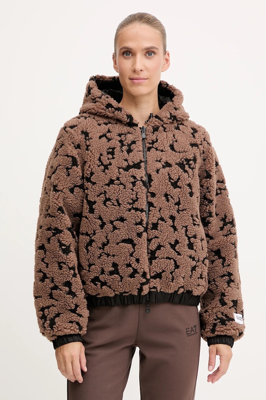 Obojstranná bunda EA7 Emporio Armani hnedá farba, zimná, oversize, AF16373.7W000668