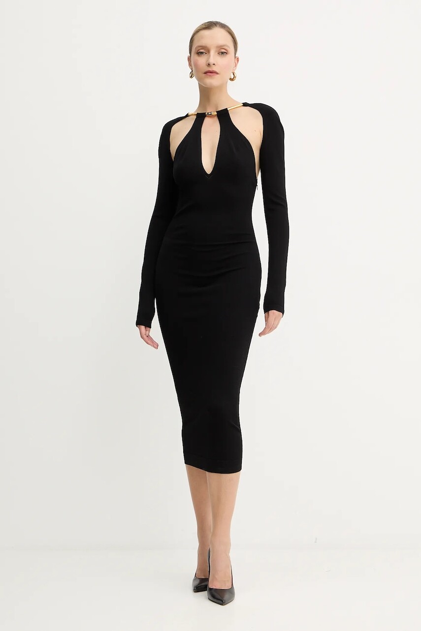 Šaty Elisabetta Franchi čierna farba, midi, priliehavé, AM11S56E2