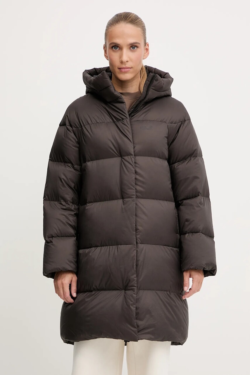 Páperová bunda Jack Wolfskin ICY HILL hnedá farba, zimná, oversize, A65093