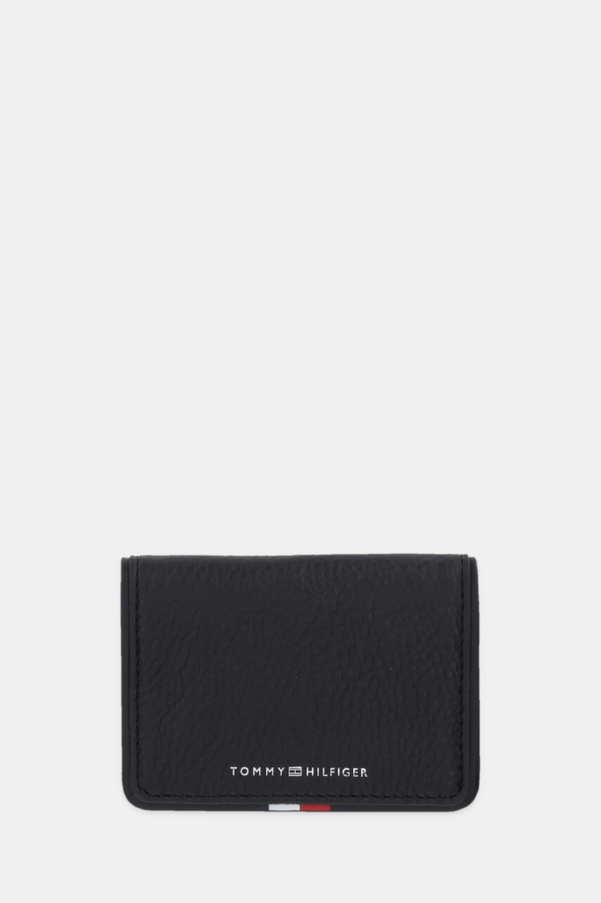 Kožené puzdro na karty Tommy Hilfiger čierna farba, AM0AM13840