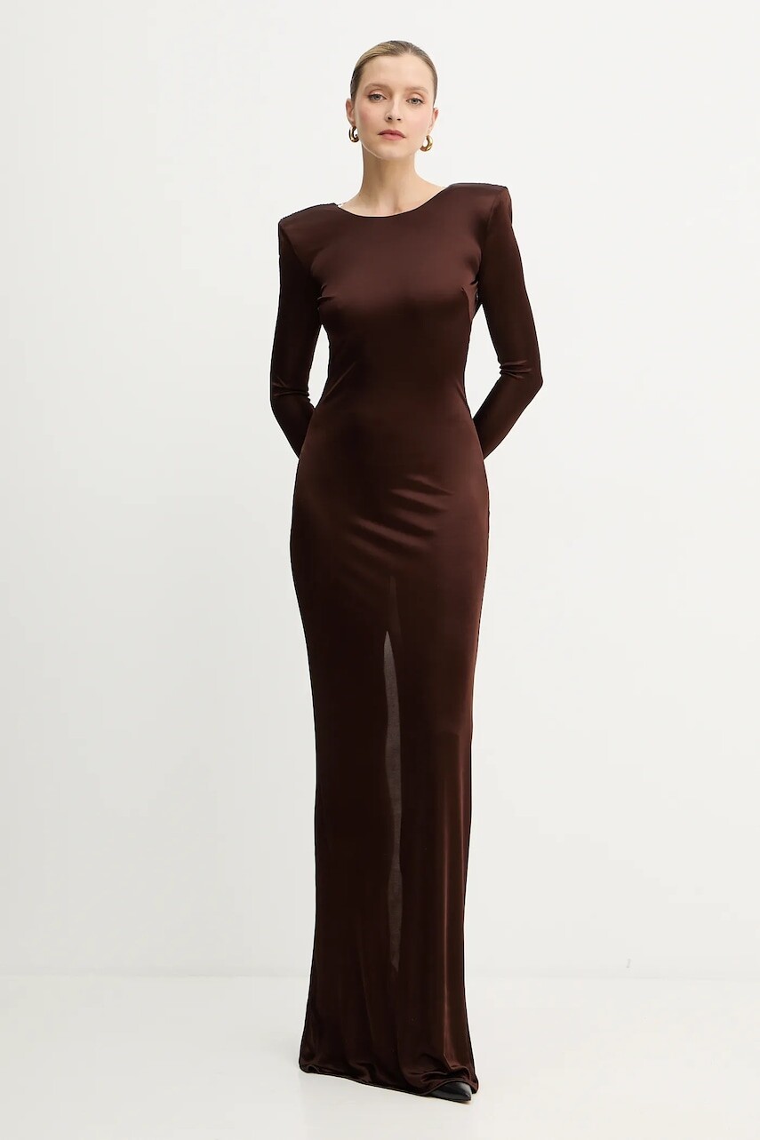 Šaty Elisabetta Franchi hnedá farba, maxi, priliehavé, ABR1056E2