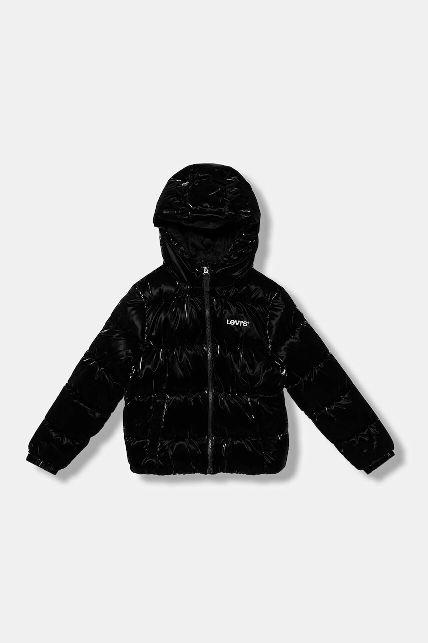Detská bunda Levi's SHINY HVWT PUFFER čierna farba, 4EN640