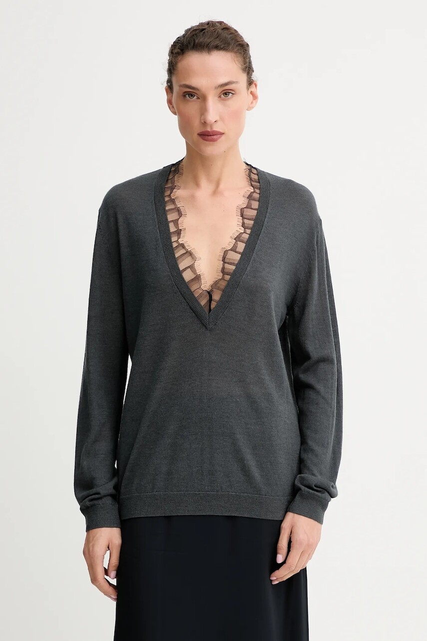 Sveter s prímesou vlny IRO šedá farba, ľahký, WP12HABY