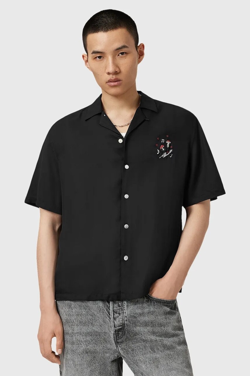 Košeľa AllSaints FUNGI čierna farba, regular, s klasickým golierom, M057SD