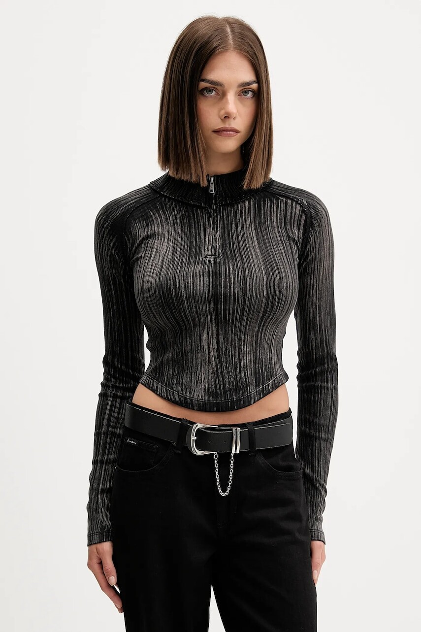 Tričko s dlhým rukávom Guess Originals čierna farba, s polorolákom, W5BP34 KCTT1