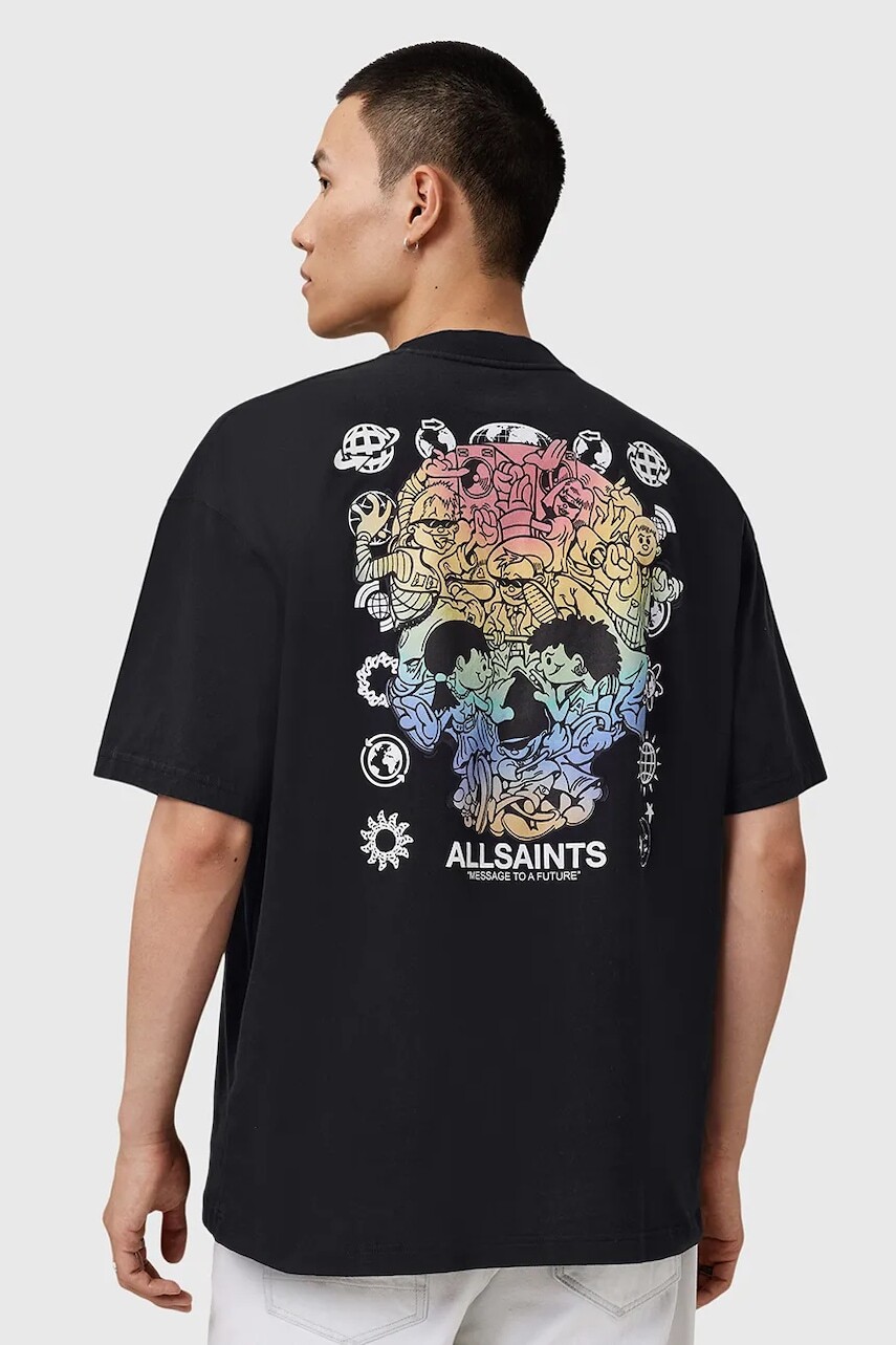 Bavlnené tričko AllSaints TRANCE pánske, čierna farba, vzorované, M022PD