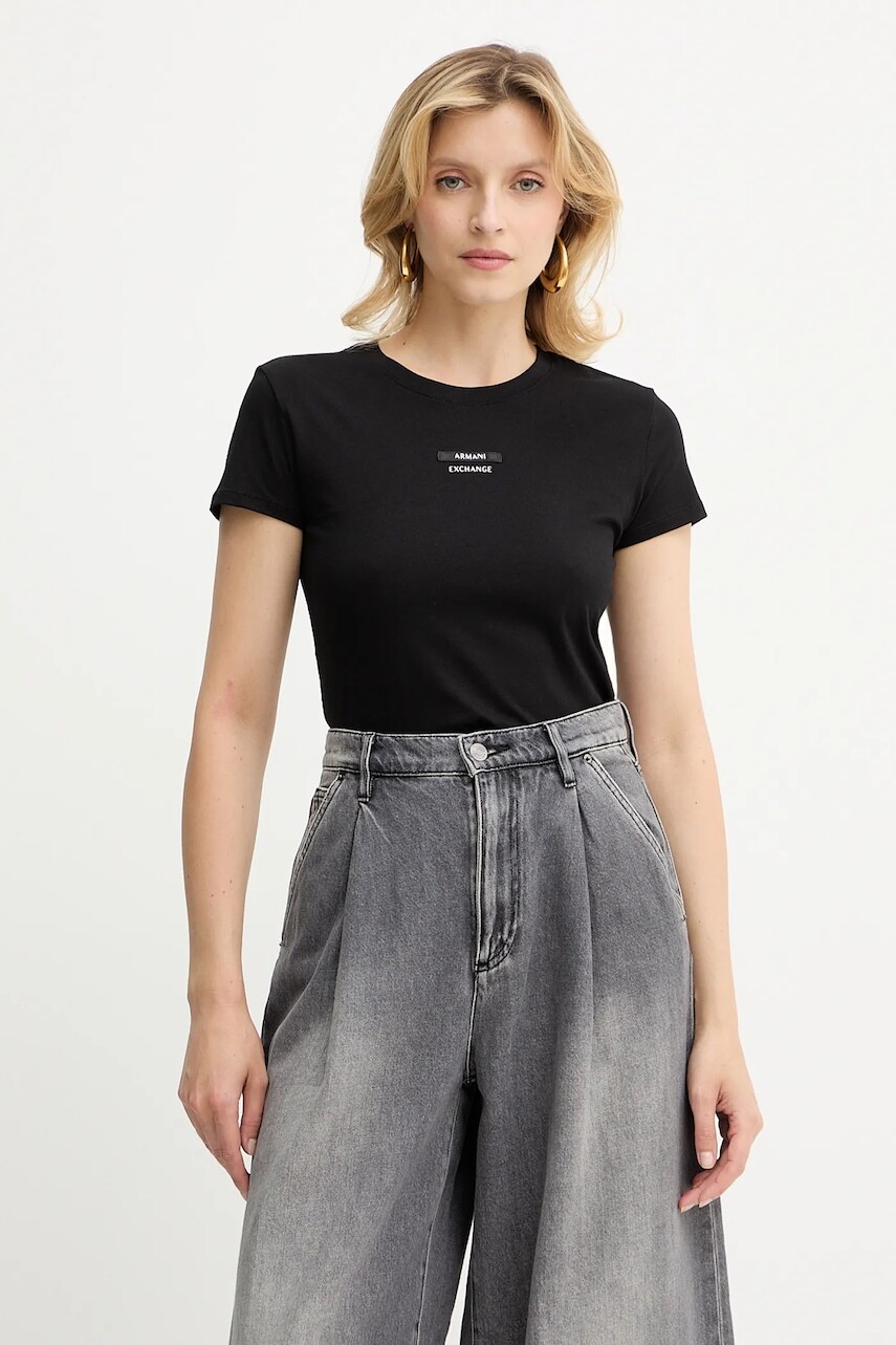 Bavlnené tričko Armani Exchange dámske, čierna farba, XW001369 AF10356