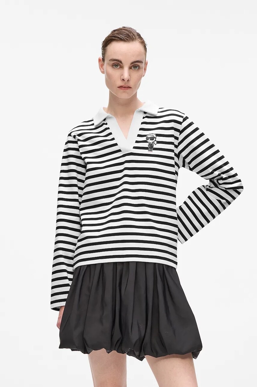 Bavlnené tričko s dlhým rukávom Karl Lagerfeld čierna farba, A4W17081