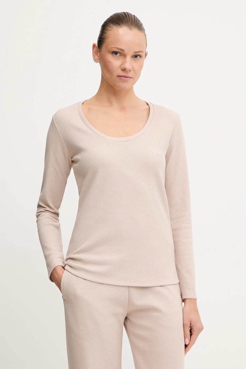 Tričko s dlhým rukávom BOSS béžová farba, 50550316