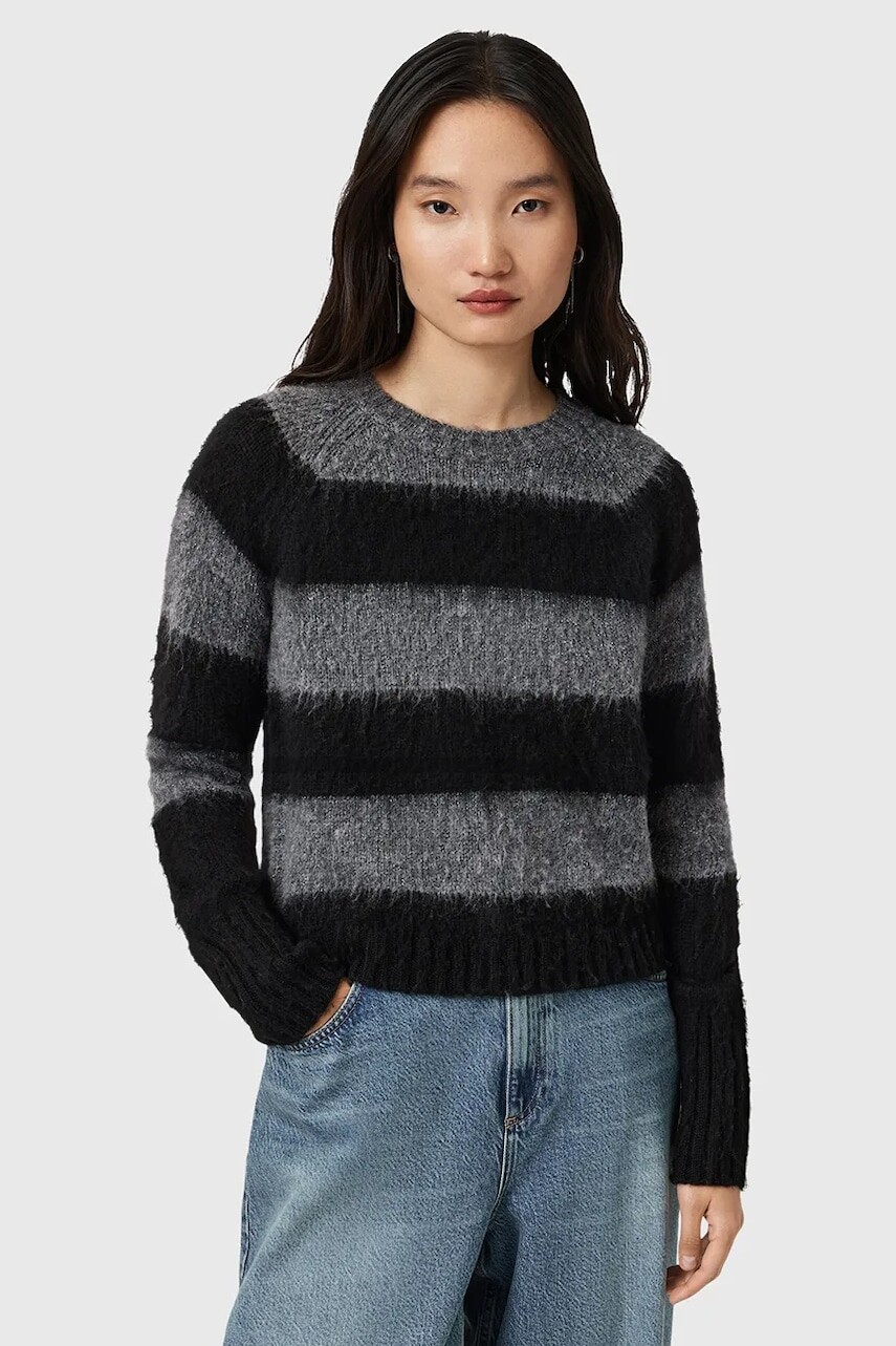 Sveter s prímesou vlny AllSaints LOU čierna farba, W053KD