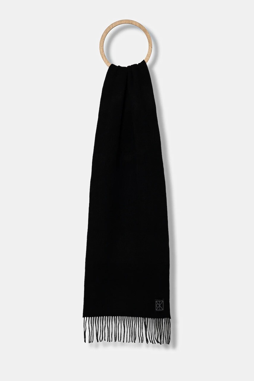 Vlnený šál Calvin Klein čierna farba, jednofarebný, LV04D8060G