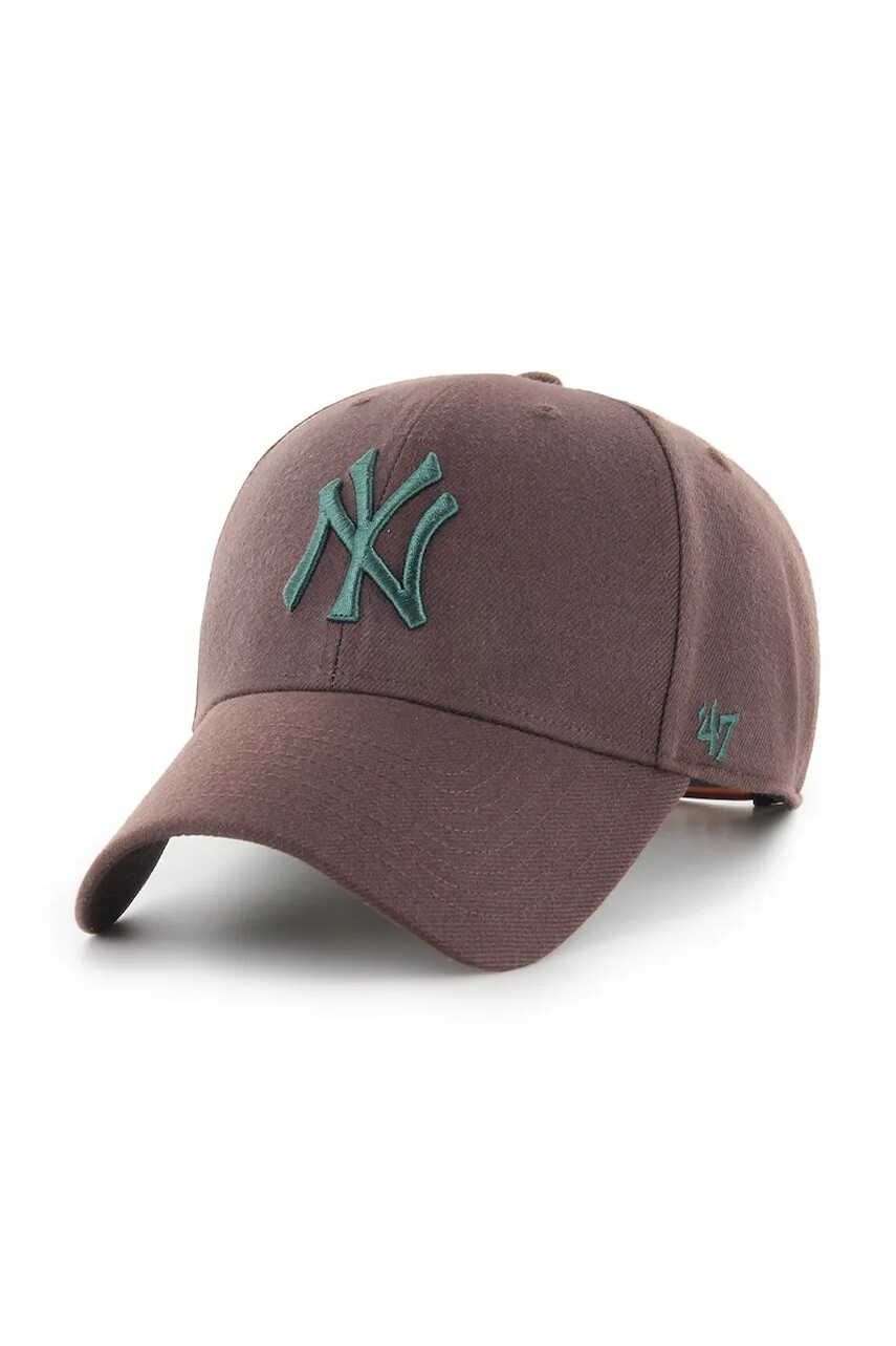Čiapka s prímesou vlny 47 brand MLB New York Yankees hnedá farba, B-MVPSP17WBP-BWF