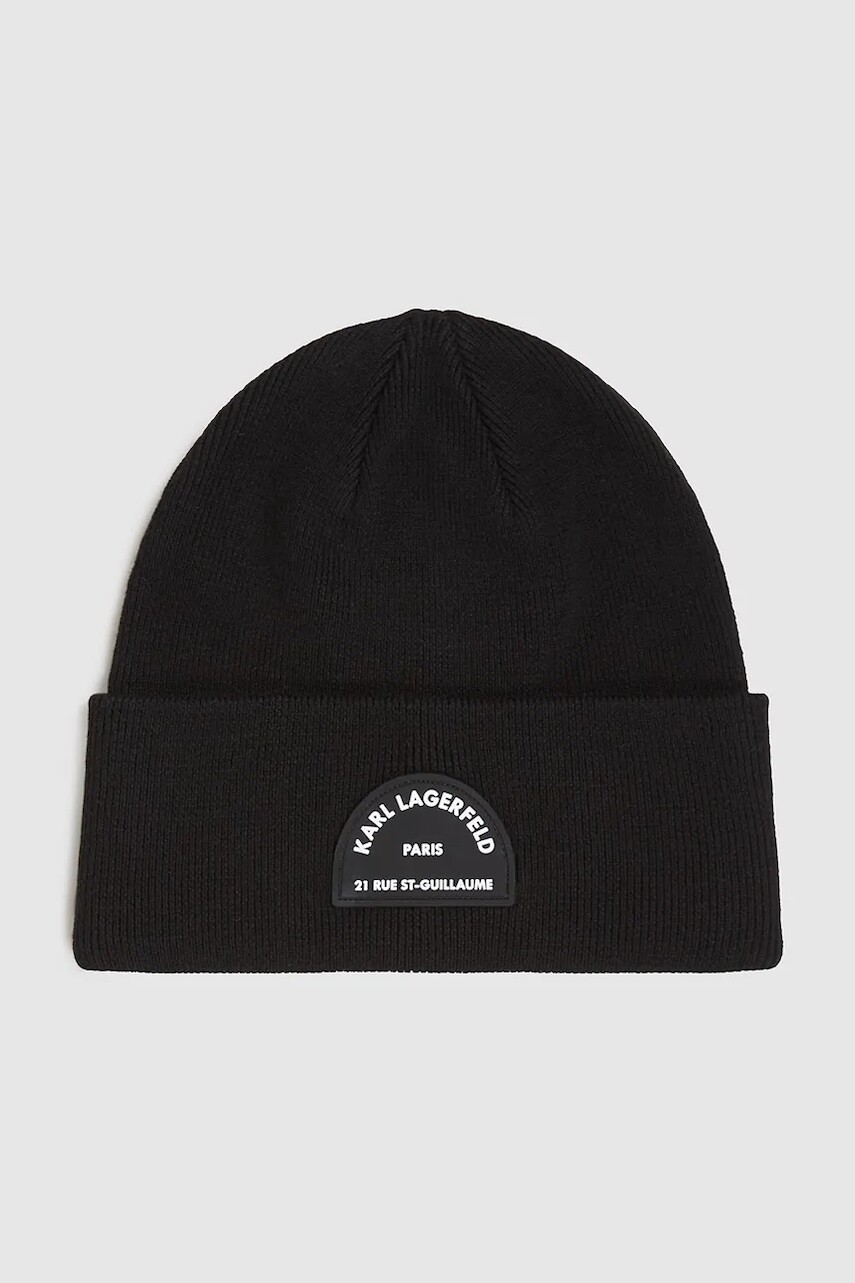 Čiapka s prímesou vlny Karl Lagerfeld čierna farba, A4W33107