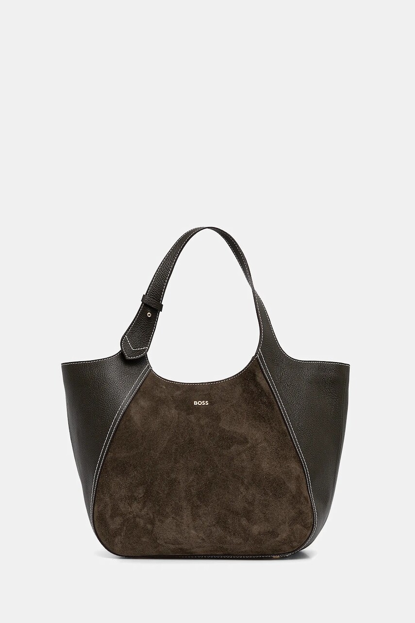 Kožená kabelka BOSS zelená farba, 50552138