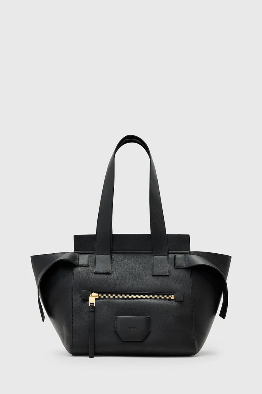 Kožená kabelka AllSaints PEREZ čierna farba, W392XD