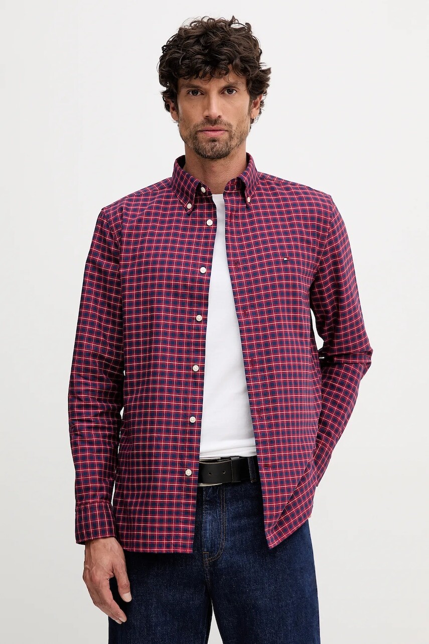 Bavlnená košeľa Tommy Hilfiger červená farba, regular, s golierom button-down, MW0MW40467