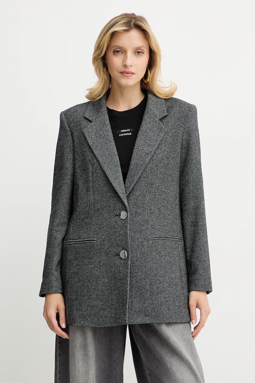 Bunda s prímesou vlny Armani Exchange šedá farba, jednoradová, vzorovaná, XW000693 AF16146