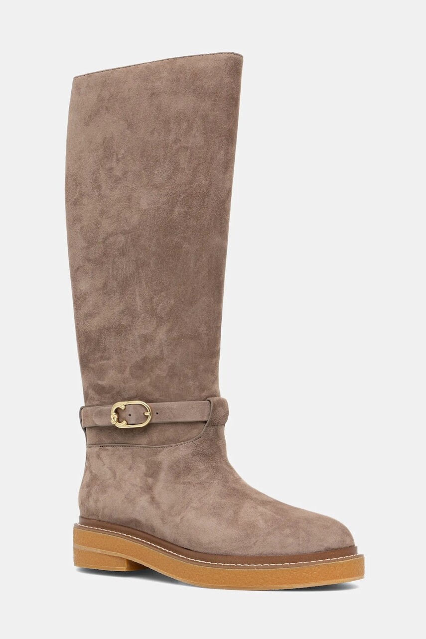 Semišové čižmy Coccinelle béžová farba, na plochom podpätku, E4 T7B 15 01 01 N59