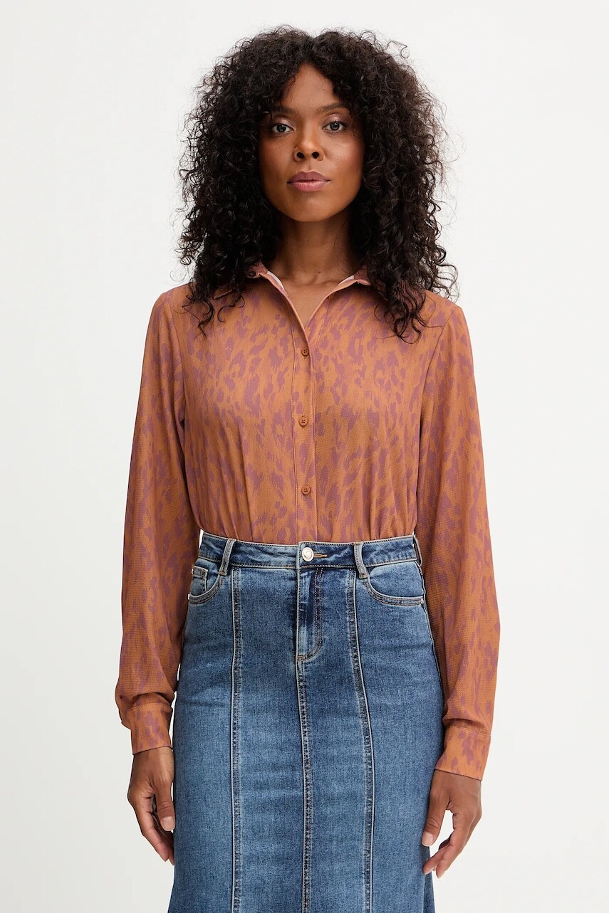 Košeľa Silvian Heach RAPANE hnedá farba, regular, s klasickým golierom, GPA25413CA