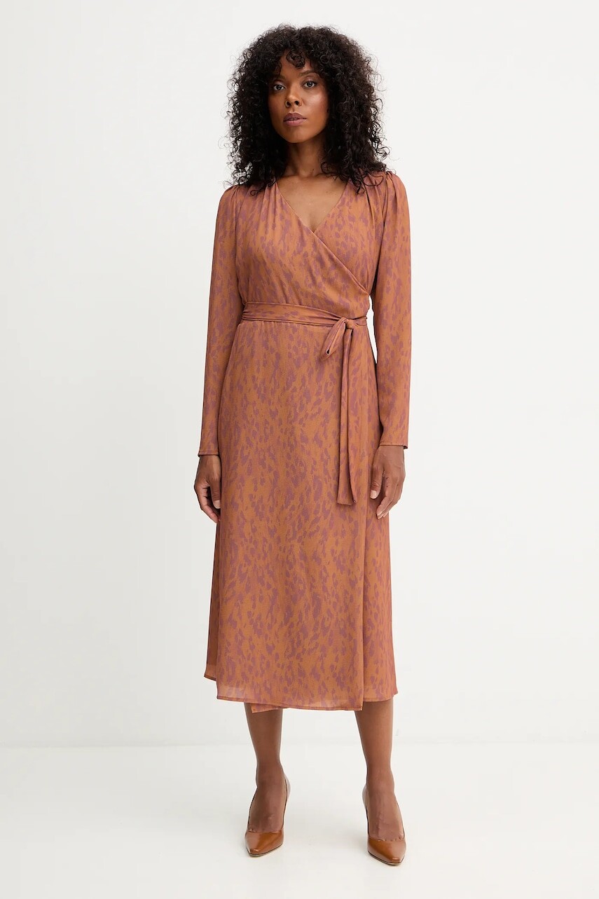 Šaty Silvian Heach HARGA hnedá farba, midi, áčkový strih, GPA25415VE