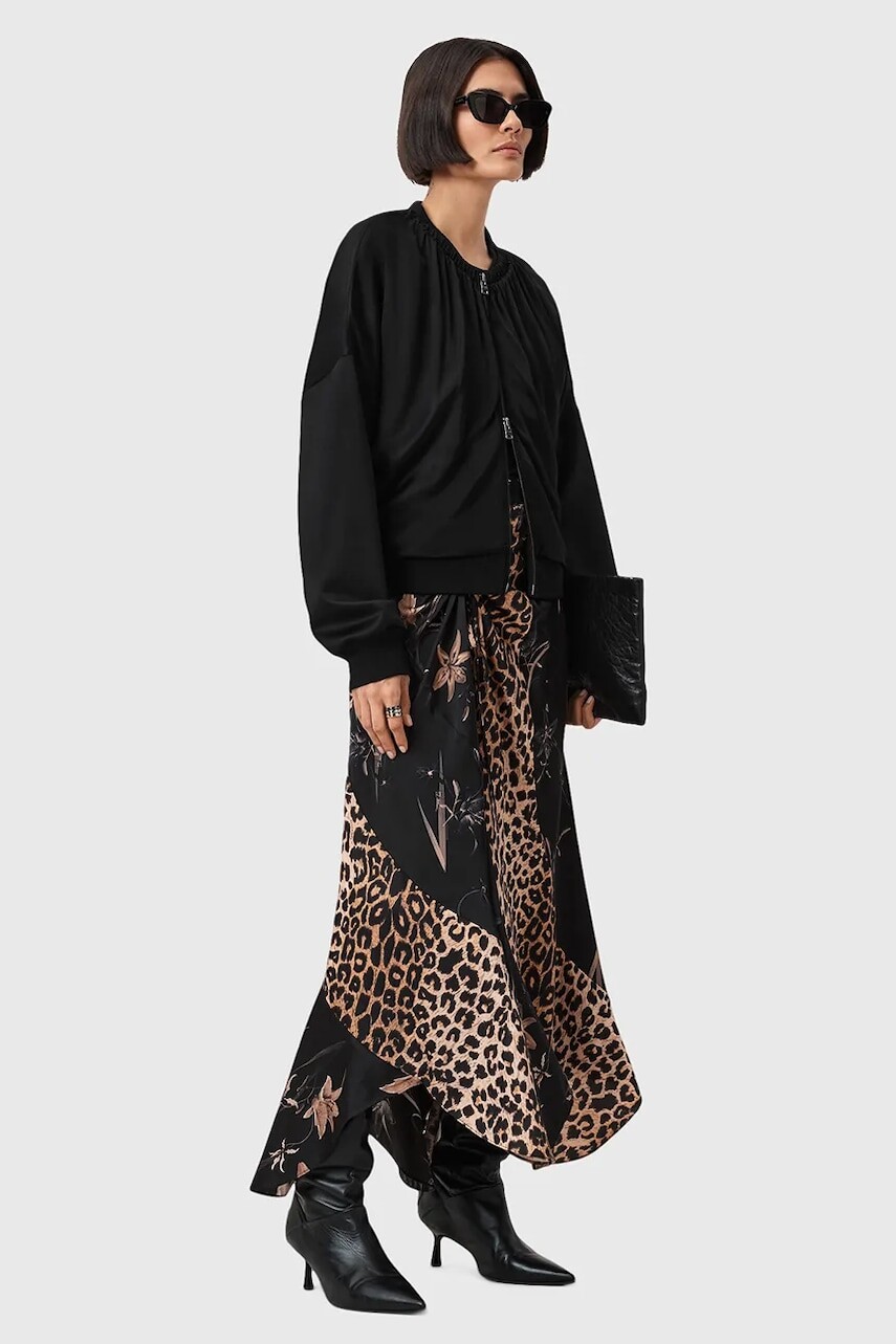 Sukňa AllSaints ARLEEN čierna farba, maxi, áčkový strih, W006RD