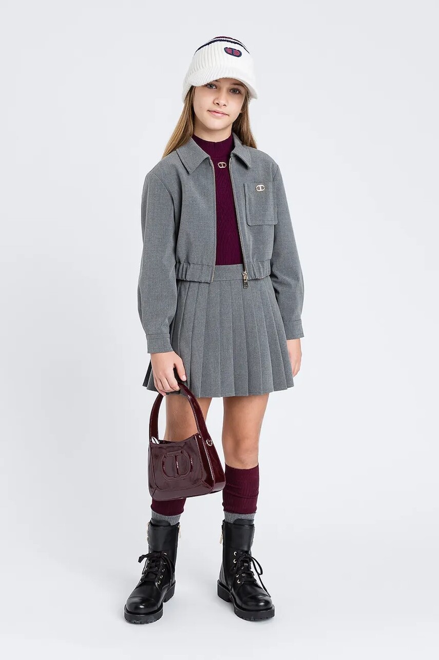 Dievčenská sukňa Twinset šedá farba, mini, áčkový strih, 252GJ2271