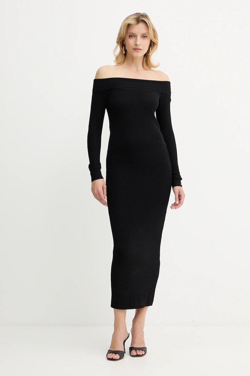Šaty Armani Exchange čierna farba, midi, priliehavé, XW001313 AF10352