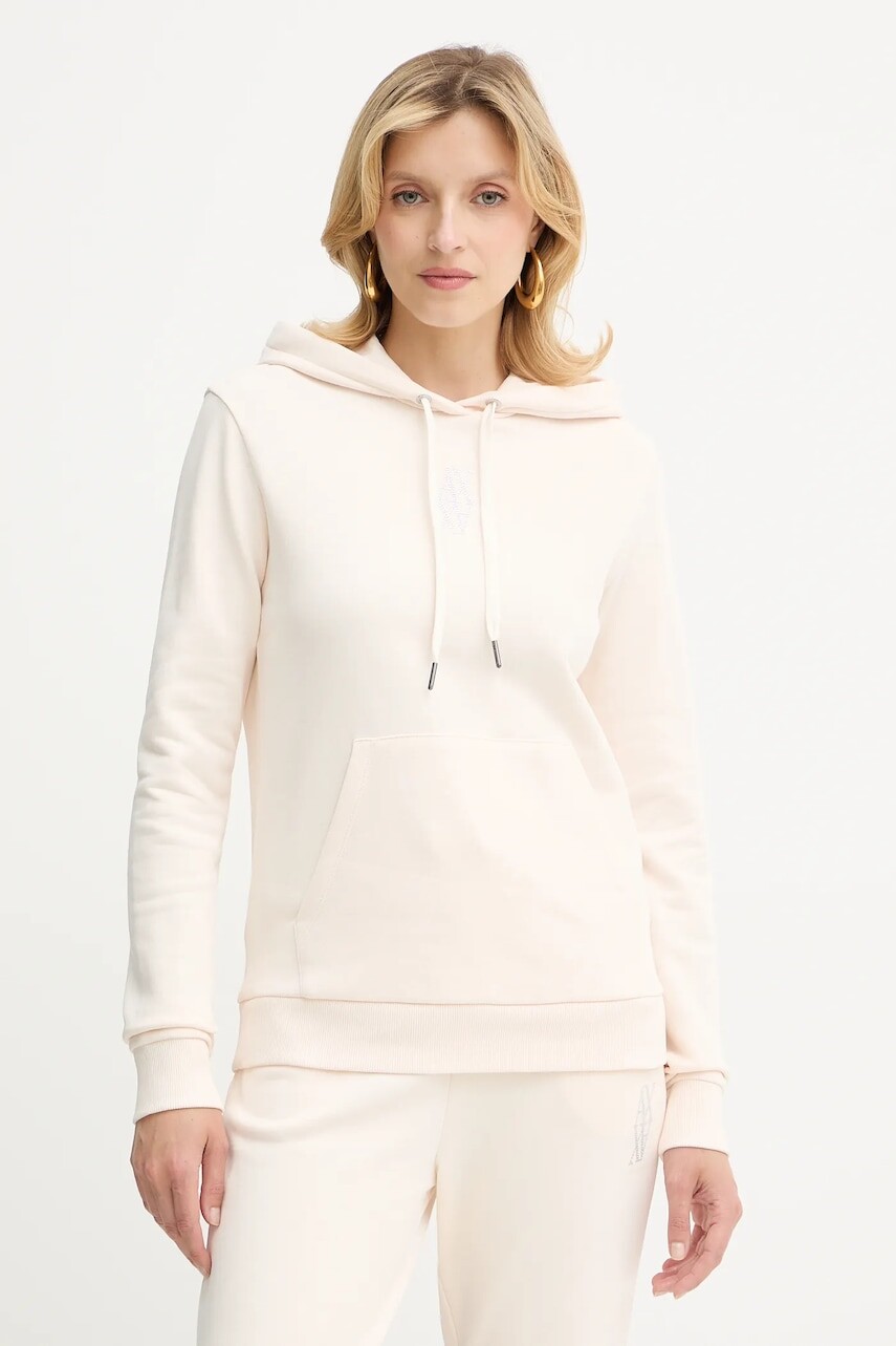 Bavlnená mikina Armani Exchange béžová farba, s kapucňou, s nášivkou, XW000983 AF14284