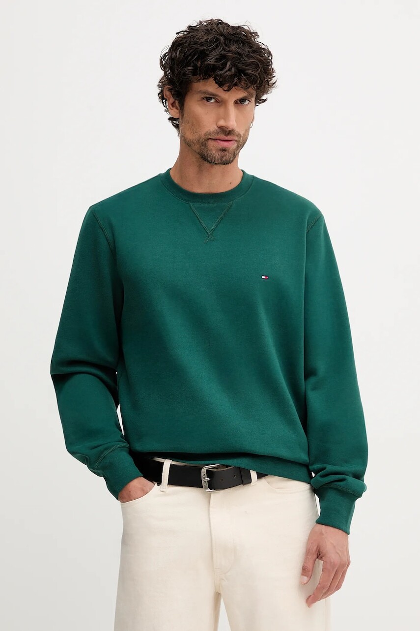 Mikina Tommy Hilfiger zelená farba, jednofarebná, MW0MW40000