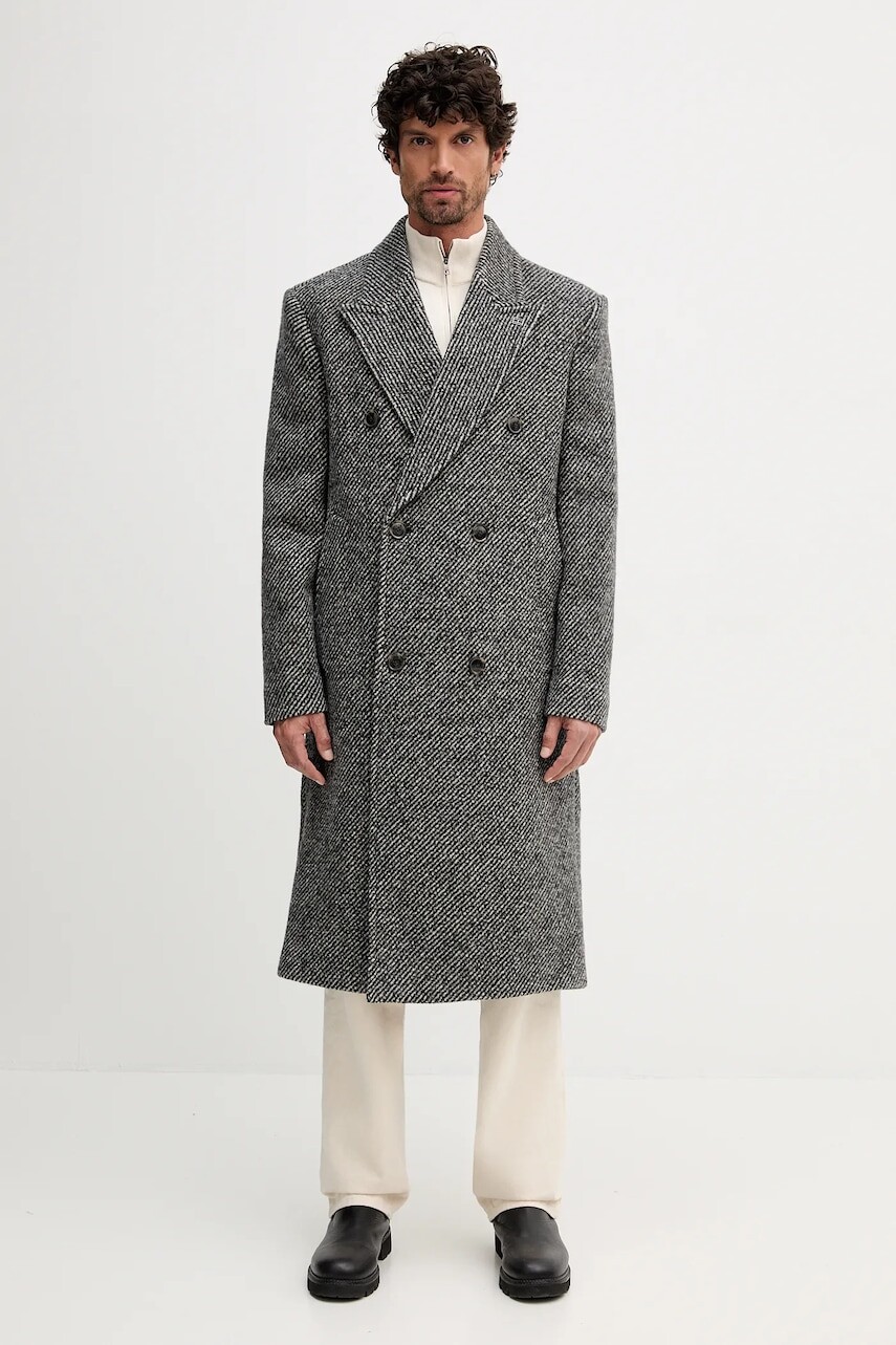 Vlnený kabát Tommy Hilfiger čierna farba, MW0MW40763