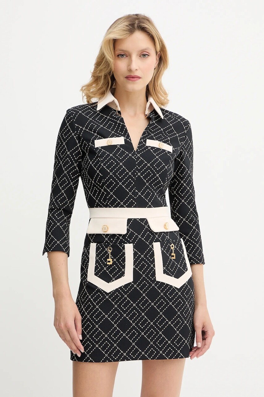 Šaty Elisabetta Franchi čierna farba, mini, rovný strih, ABS0156E2