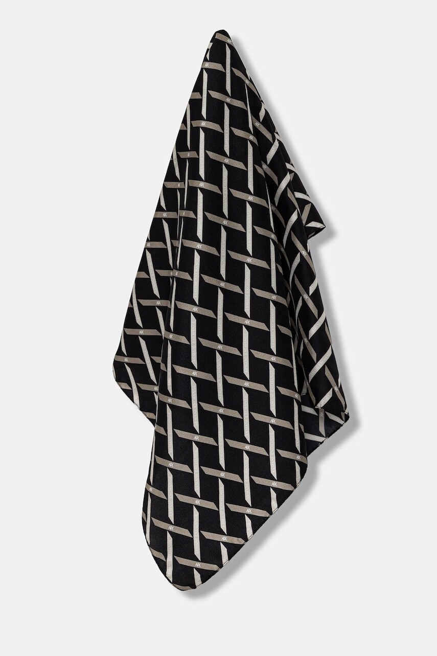 Hodvábna šatka Armani Exchange čierna farba, vzorovaná, XW001485 AF16979