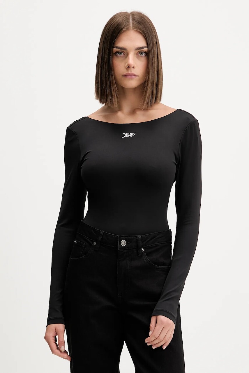 Body Tommy Jeans čierna farba, DW0DW21574