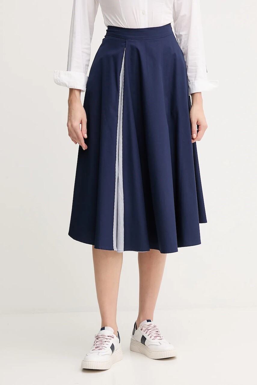 Sukňa United Colors of Benetton tmavomodrá farba, midi, áčkový strih, 49WND004Z