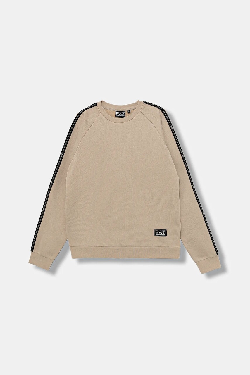 Detská mikina EA7 Emporio Armani béžová farba, s nášivkou, 7B000191 AF10368