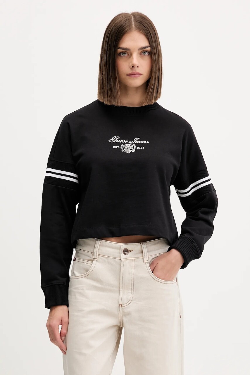 Bavlnená mikina Guess Jeans čierna farba, s nášivkou, W5BQ25 KCYM1