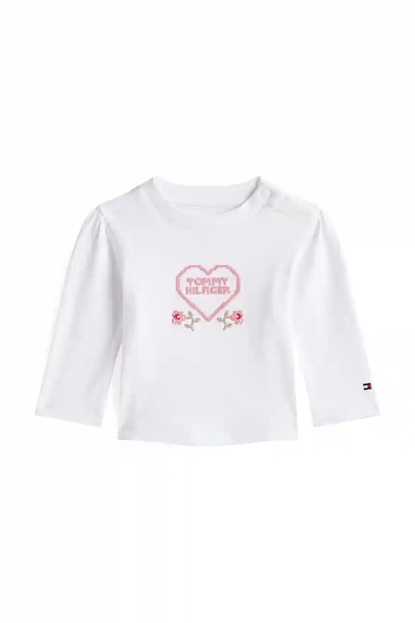 Tričko s dlhým rukávom pre bábätká Tommy Hilfiger biela farba, KN0KN02057