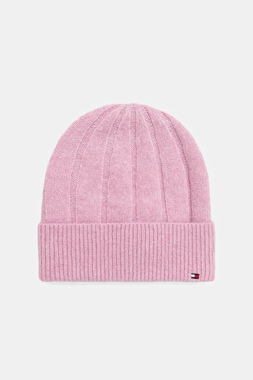 Čiapka s prímesou vlny Tommy Hilfiger ružová farba, AW0AW17779