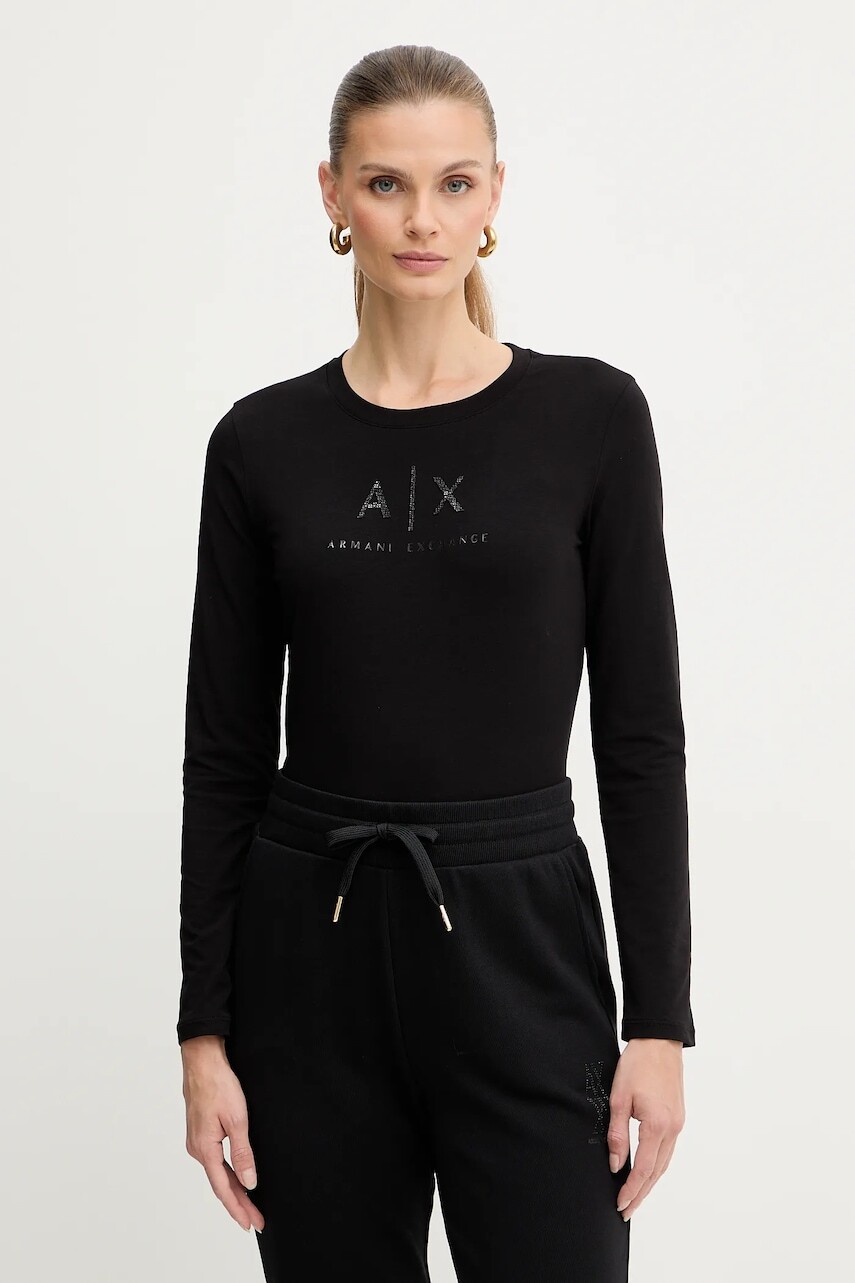 Tričko s dlhým rukávom Armani Exchange čierna farba, XW001365 AF16294