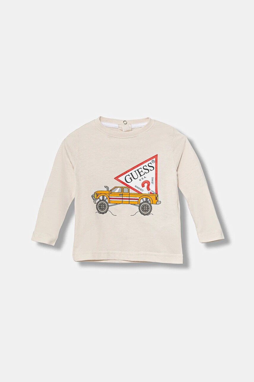 Detské bavlnené tričko s dlhým rukávom Guess béžová farba, s potlačou, I5BI01 I3Z14