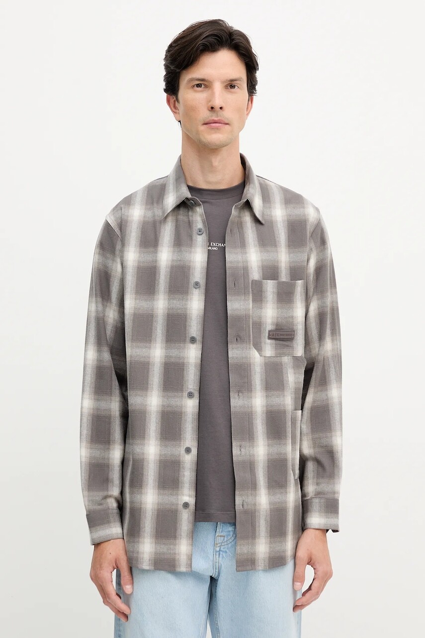 Bavlnená košeľa Armani Exchange šedá farba, regular, s klasickým golierom, XM001149 AF16626