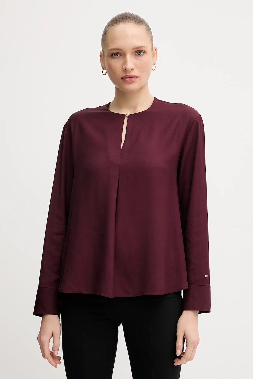 Blúzka Tommy Hilfiger bordová farba, jednofarebná, WW0WW47339