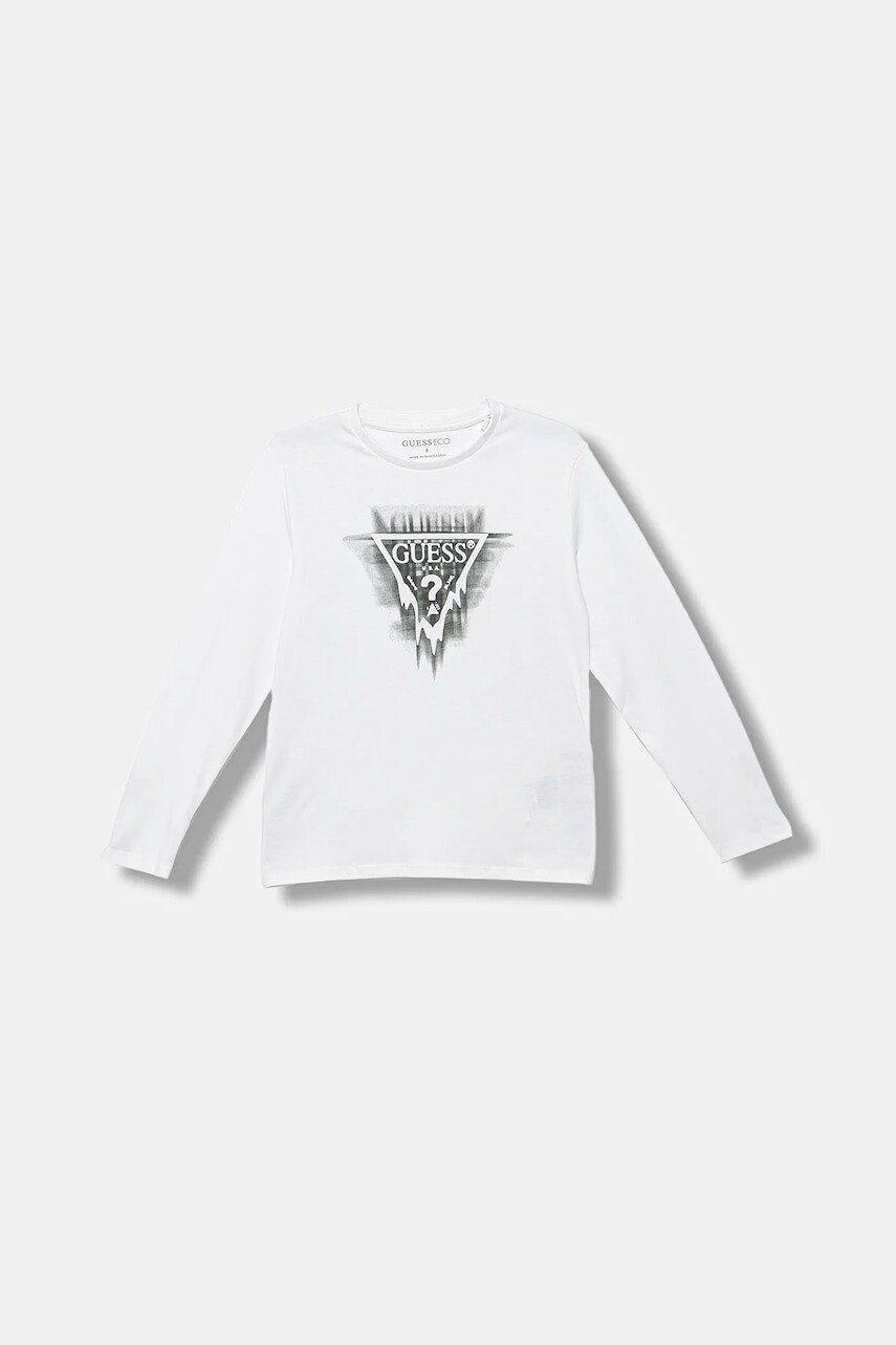 Detská bavlnená košeľa s dlhým rukávom Guess biela farba, s potlačou, L5BI21 I3Z14