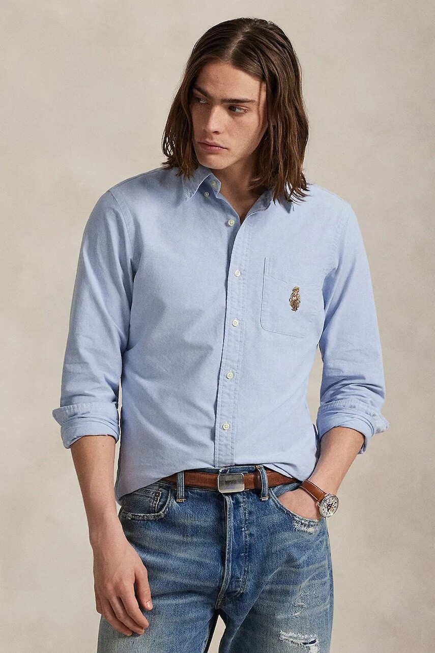 Bavlnená košeľa Polo Ralph Lauren modrá farba, regular, s golierom button-down, 710P00577