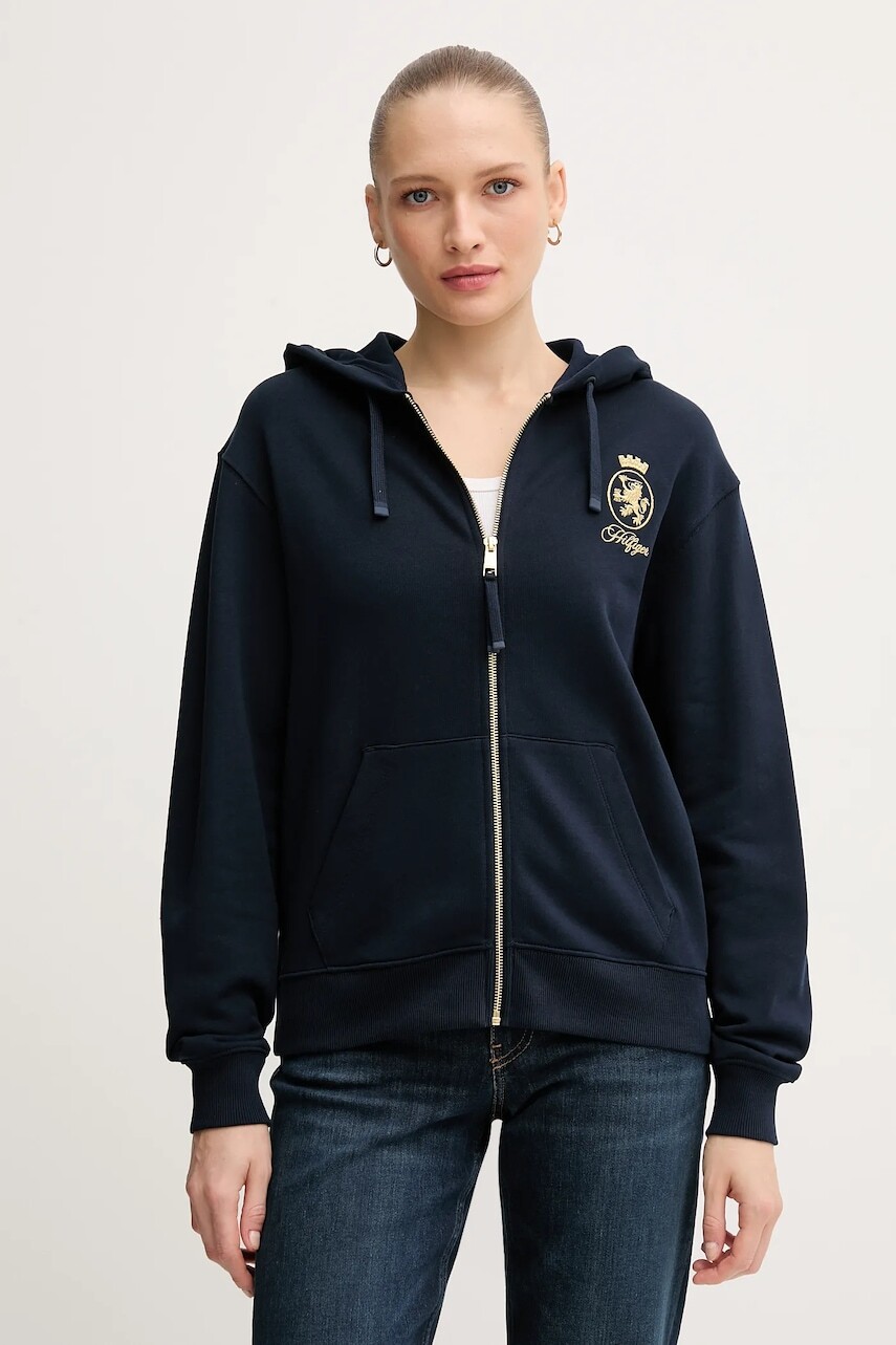 Bavlnená mikina Tommy Hilfiger tmavomodrá farba, s kapucňou, s nášivkou, WW0WW46126