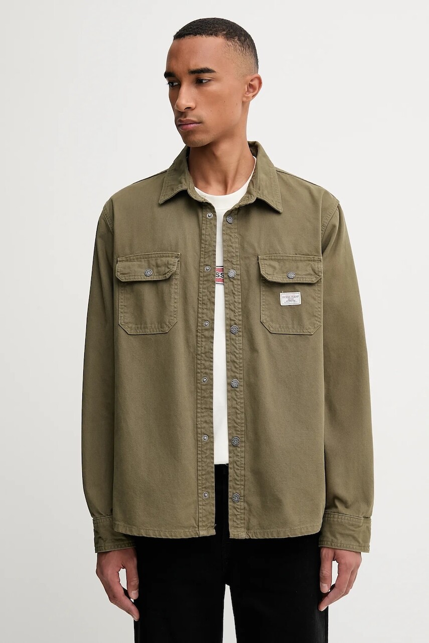 Rifľová košeľa Guess Jeans zelená farba, regular, s klasickým golierom, M5YH66 WHFR1